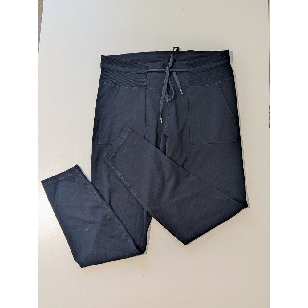 TravisMathew Womens Black Drawstring Jogger Pants Large Ribbed Waistband Pockets